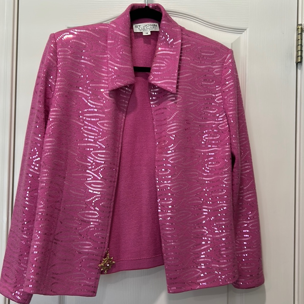 St. John Evening Pink Collard Zip up Jacket